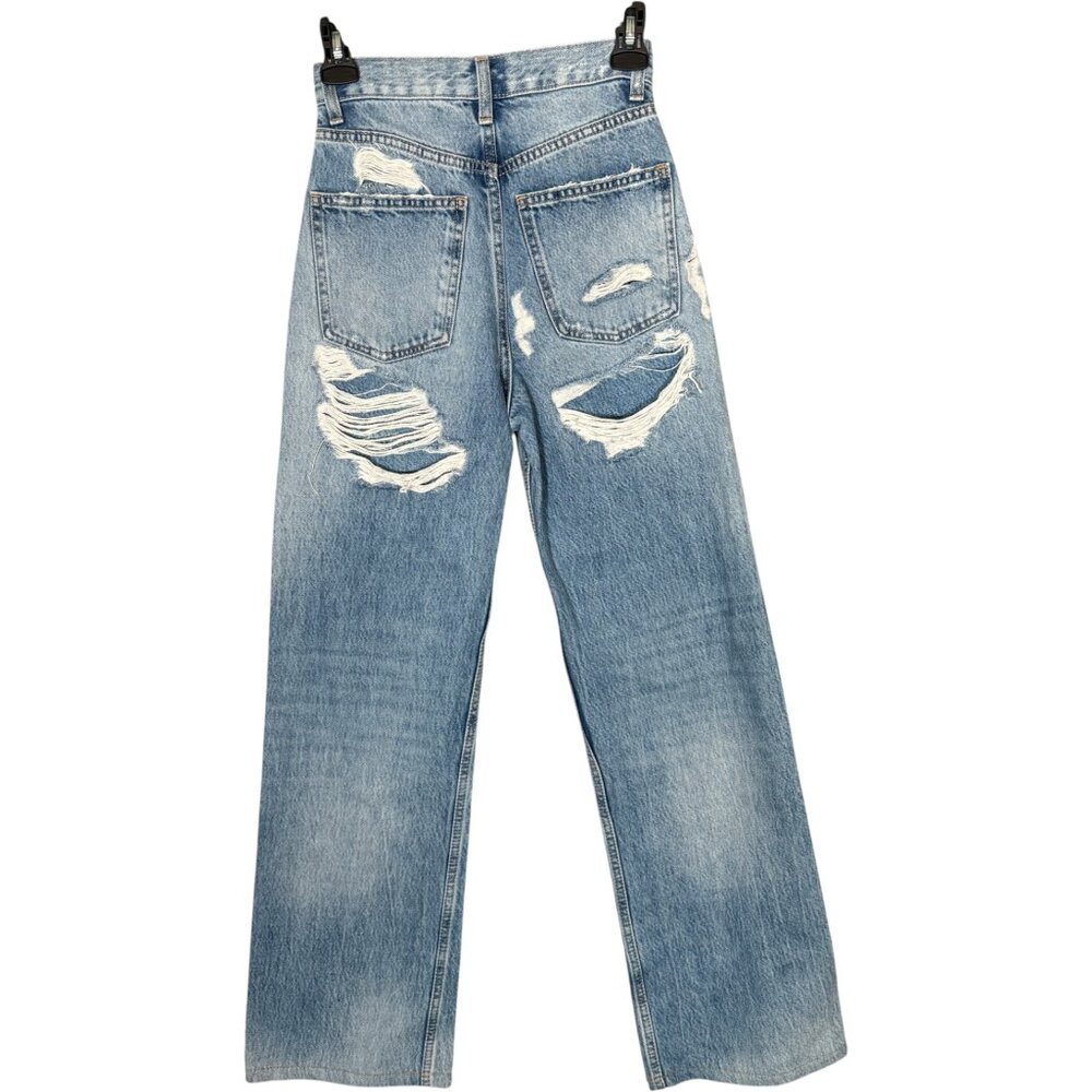 Zara High Wide Wide Leg Jeans Distressed Back Faded Festival Boho 0
